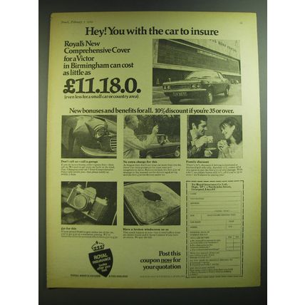 1969 Royal Insurance Ad - Hey! You with the car to insure