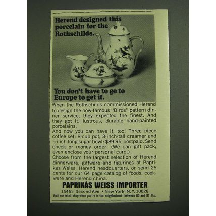 1968 Paprikas Weiss Rothschilds Birds Pattern Dinnerware Advertisement