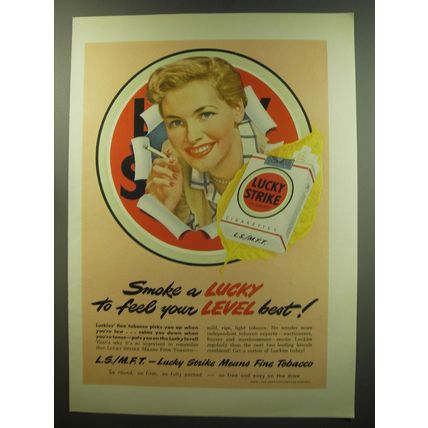 1949 Lucky Strike Cigarettes Advertisement - Smoke Lucky to feel your level best