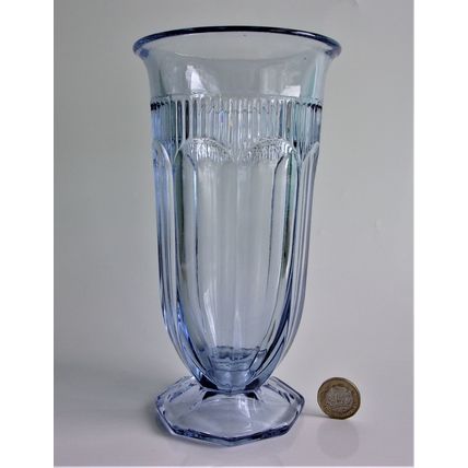 Art Deco Blue Glass Trumpet Vase. (Possibly Bernsdorf?)