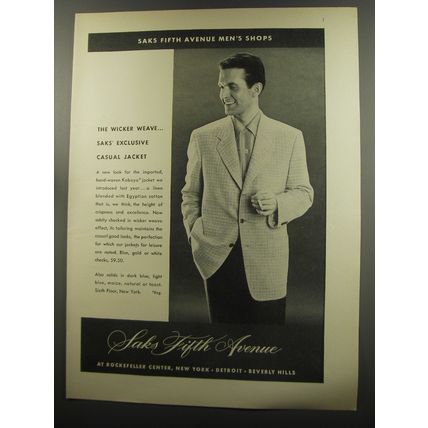 1953 Saks Fifth Avenue Casual Jacket Ad - The wicker weave