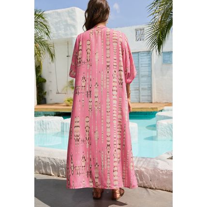 Pink Bohemian Tie Dye Oversize Long Kimono