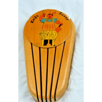 VINTAGE Knife Wood Block Vintage for Wall Hanging. Painted on Chef, Happy Chef