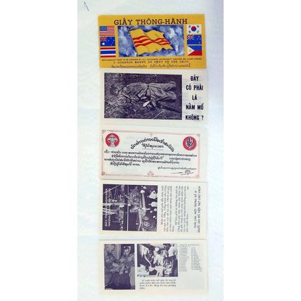 Vietnam Safe Conduct Pass & 4 Propaganda Leaflets - Original Items