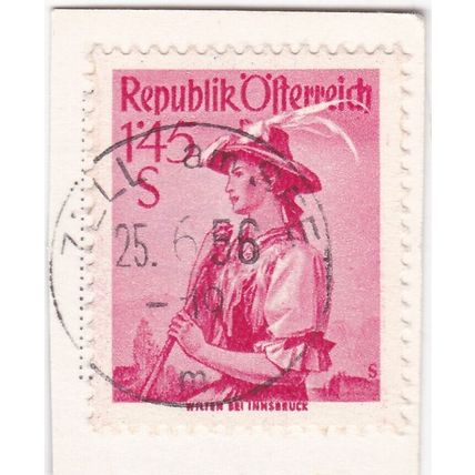 Austria POSTMARK ZELL AM SEE 1956 Wilter bei Innsbruck Costume 1.45 on piece VGC