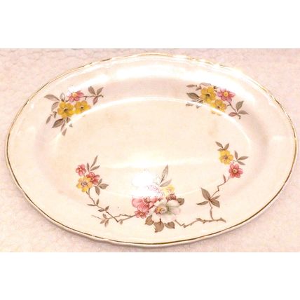 Edwin M Knowles Blossom Time Vtg 1940's Serving Gravy Boat & Dish - Chip Flaw