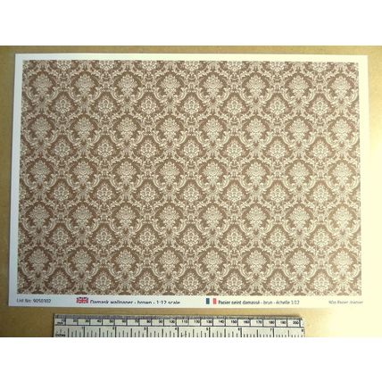 Papier peint – damassé brun – échelle 1/12 – feuille A4 (297 x 210mm)