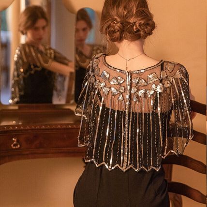 Women's Cape Up Shrug For 1920s Gatsby Sequin Evening Wraps Bridal Wedding Shawl