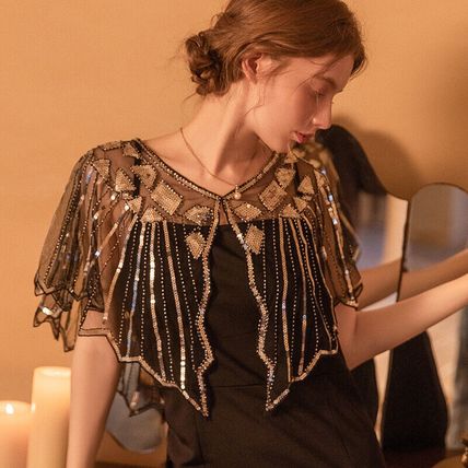 Women's Cape Up Shrug For 1920s Gatsby Sequin Evening Wraps Bridal Wedding Shawl