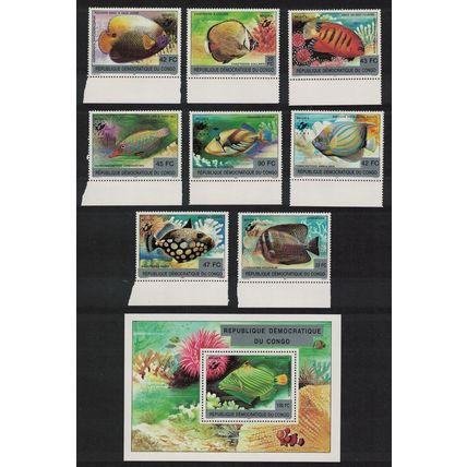 DR Congo Fish 8v+MS Ovpt 'Belgica' COMPLETE RARR 2001 MNH