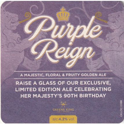 BEER MAT - GREENE KING BREWERY - PURPLE REIGN - (Cat No 344) - (2016)