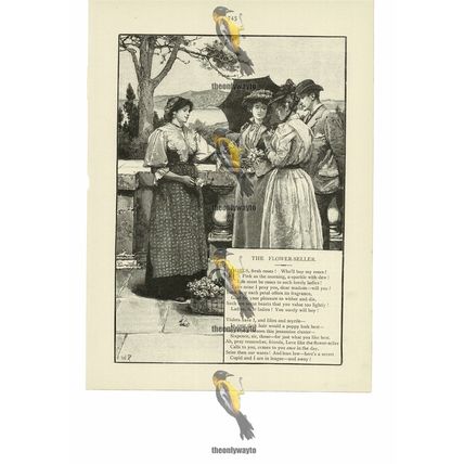 Flower Seller, Romantic Victorian Poetry, Book Illustration (Print), 1892