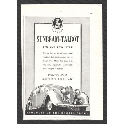 SUNBEAM - TALBOT car ROOTES GROUP :- Original Vintage 1947 Advert <> POST FREE