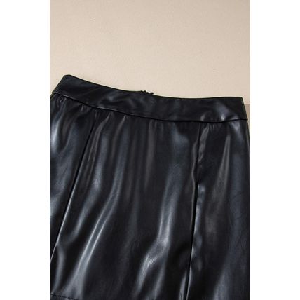 Black PU Leather Side Slits Slim Fit High Waist Mini Skirt