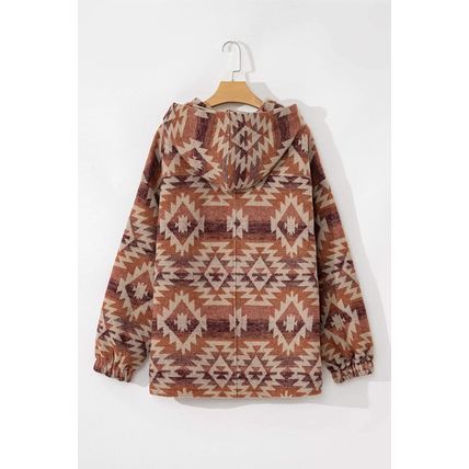 Red Plus Size Western Fashion Aztec Patterned Half Zip High Neck Hoodie