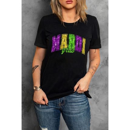 Black Mardi Gras Heat Transfer Graphic Holiday Tee