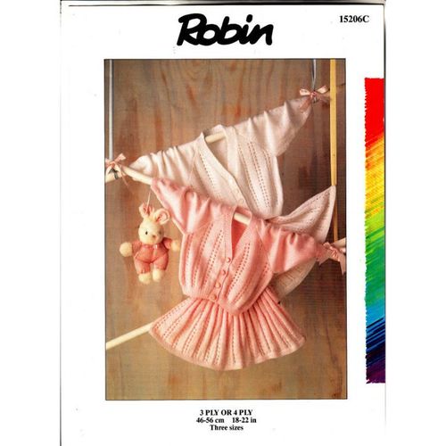 15206 Robin Knitting Pattern Baby Girl Cardigan & Skirt 3ply 4ply 18-22" 41-51cm