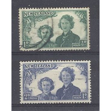 NewZealand.1944 Health Stamps(Queen Elizabeth II&Princess Margaret)set 2.FU.N15n