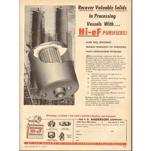 v d anderson company 1953 recover valuable solids hi-ef vintage ad