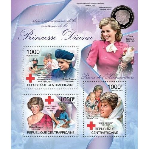 CENTRAL AFRICA 2011 SHEET MNH PRINCESS DIANA ROYALTY RED CROSS CROIX ROUGE