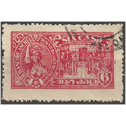 Travancore (IFS) 1937 SG60 6 cash Carmine Fine Used .. ..