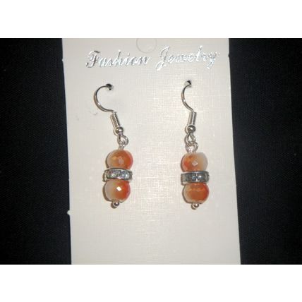 Smart fire polished orange & white merged glass with crystal earrings