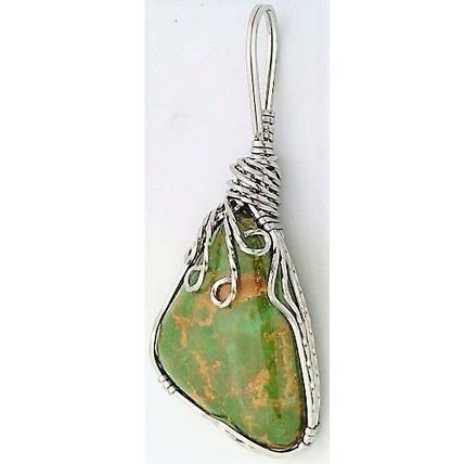Green Turquoise Stainless Wire Wrap Gemstone Pendant 29