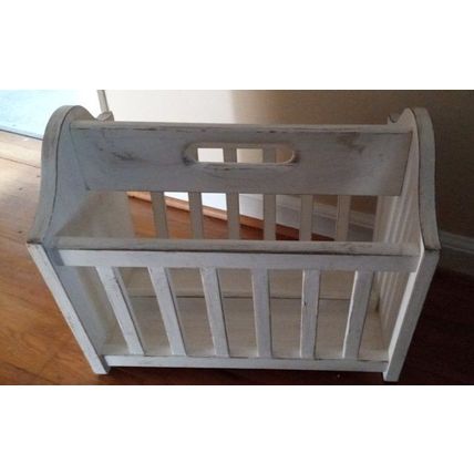 Painted Solid Wood Cottage Chic Distressed White Magazine Rack