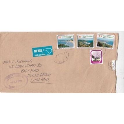New Zealand 1977 Wangarei-Bideford Airmail Cover Wangerei cancel written VGC