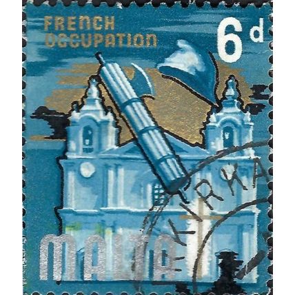 MALTA, French occupation, Mdina cathedral, blue 1965, 6d, #4