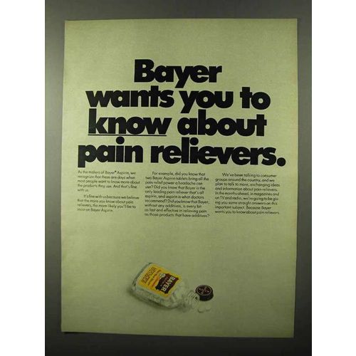 1971 Bayer Aspirin Ad - Know About Pain Relievers
