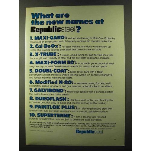 1973 Republic Steel Ad - What Are The New Names