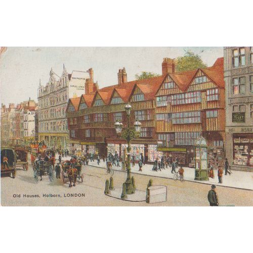 GB 1908 Postal used London - The Old Houses in Holborn hand coloured