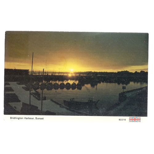 THE HARBOUR AT SUNSET, BRIDLINGTON, YORKSHIRE , used vintage postcard. 1985 pm =