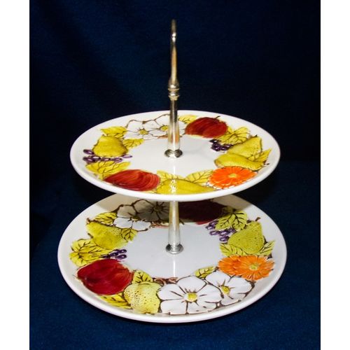 Lefton Country Garden two tier tidbit 6244 flowers fruit vintage good condition