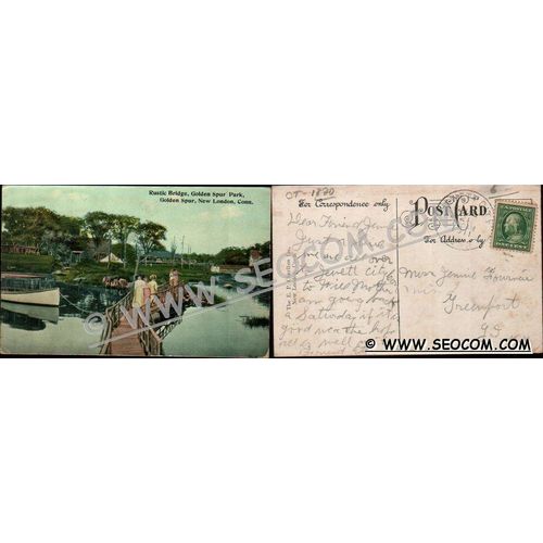 CT New London Postcard Rustic Bridge Golden Spur Park ct_box4~1820