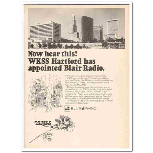 WKSS 1973 AM FM Hartford CT Now hear this Blair Radio media vintage ad