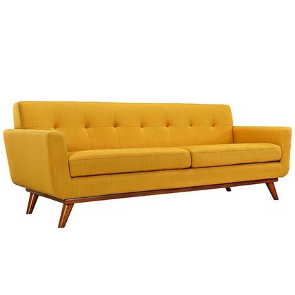 Mid Century Classic Fabric Sofa 90” Wide In Bright Red, Azure Blue Citrus Yellow