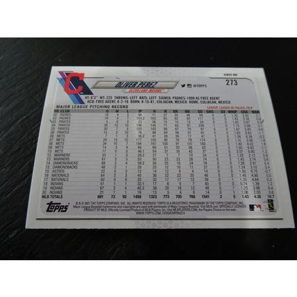 2021 Topps Card # 273 Oliver Perez Near Mint (7) Cleveland Indians