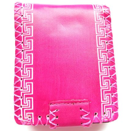 Ladies Pink Leather Wallet with Flower & Geometric Design Detail 9 CM - 0015P