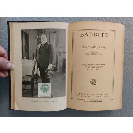 BABBITT by SINCLAIR LEWIS 1922 MOVIE TIE IN EDITION with PHOTOGRAPHS