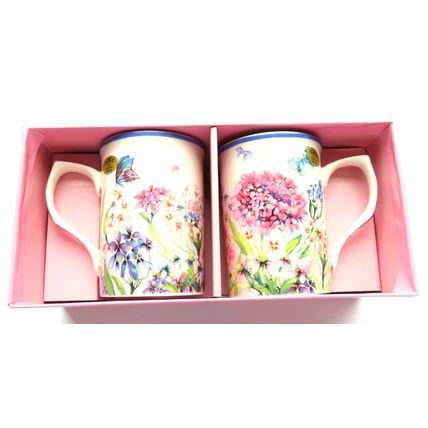 Butterfly & Flowers Pastel Shades Fine Ceramic Mugs - Comes Boxed 10 CM - 0030M