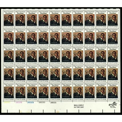 Paul Laurence Dunbar Sheet of Fifty 10 Cent Postage Stamps Scott 1554