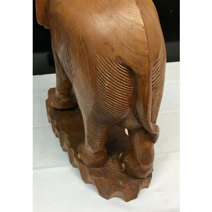 Hand Carved Elephant Solid Wood Sculpture 13.5'' x 14''h vintage wooden