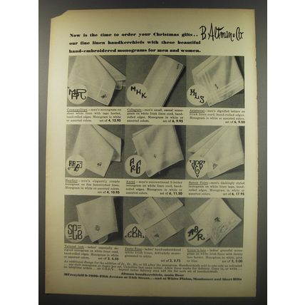 1956 B. Altman & Co. Linen Handkerchiefs Ad - Now is the time to order