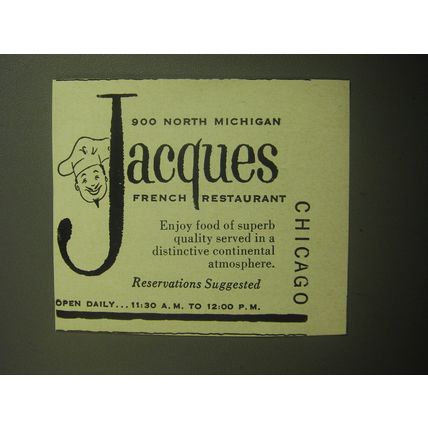1958 Jacques Restaurant Ad - Chicago