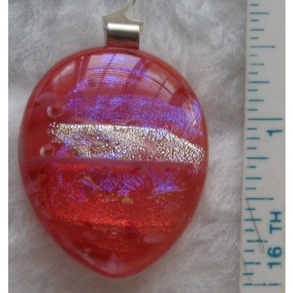 Handmade OOAK Dichroic Fused Glass Pendant, pink, silver bail, id:s88