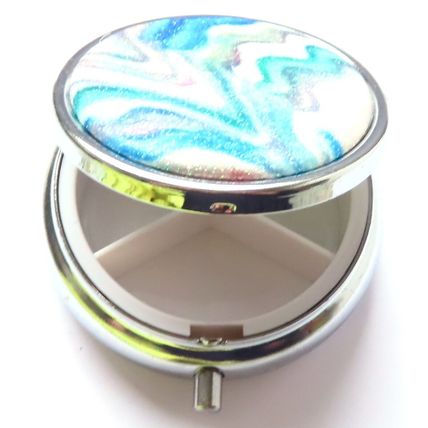 Glitter Pill Box Blue, White, Grey & Purple Swirls Round 2 CM Christmas Gift
