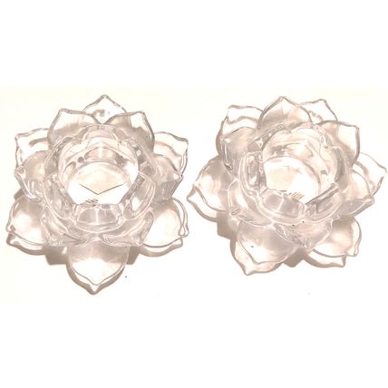 2 Shannon Crystal Designs of Ireland Lotus Flower Pillar Candle Holder Unboxed