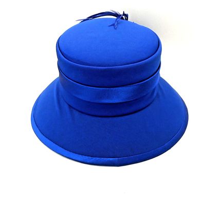 Vintage Milano Paris Derby Blue Embroidered Floral Beaded Feather Cocktail Hat